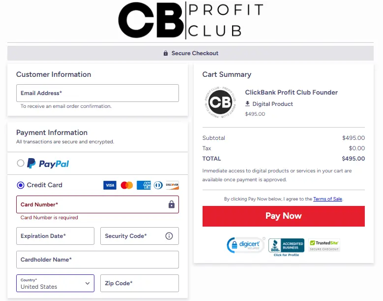 ClickBank Profit Club-checkout-page